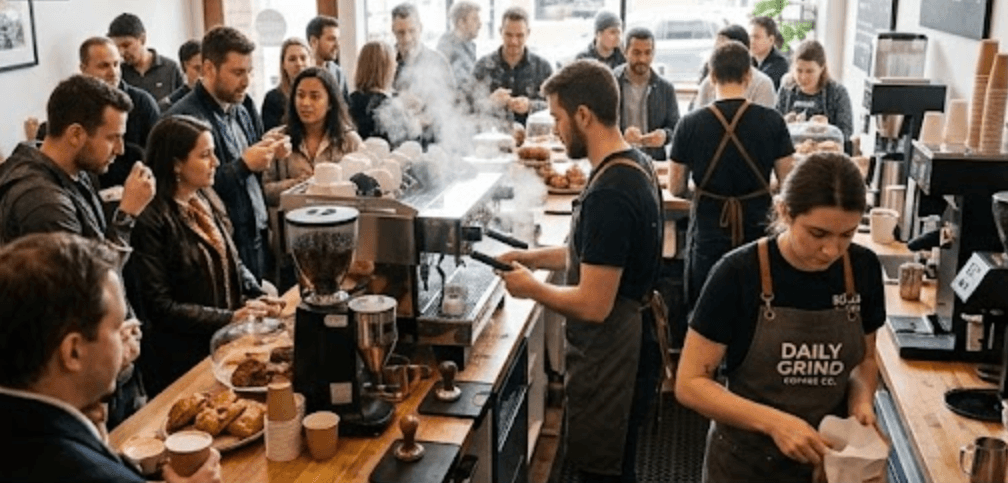 Busy high-volume cafe / chain store scene (placeholder)